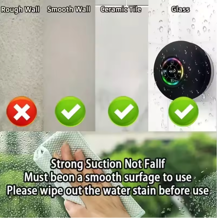 Waterproof Shower Pod Speakers - LED Lights With Suction Cup Attachable To Most Surfaces